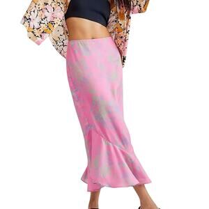 Free People Everything’s Rosie Midi Skirt Women's 15 Pink Combo Cottagecore NEW